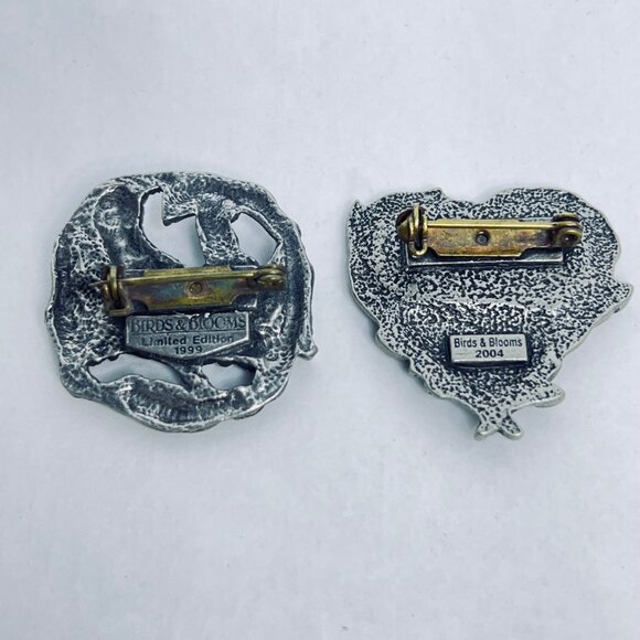 Lot Of 2 Birds & Blooms Pewter Bird & Flower Themed Pin (751) - Picture 3 of 6